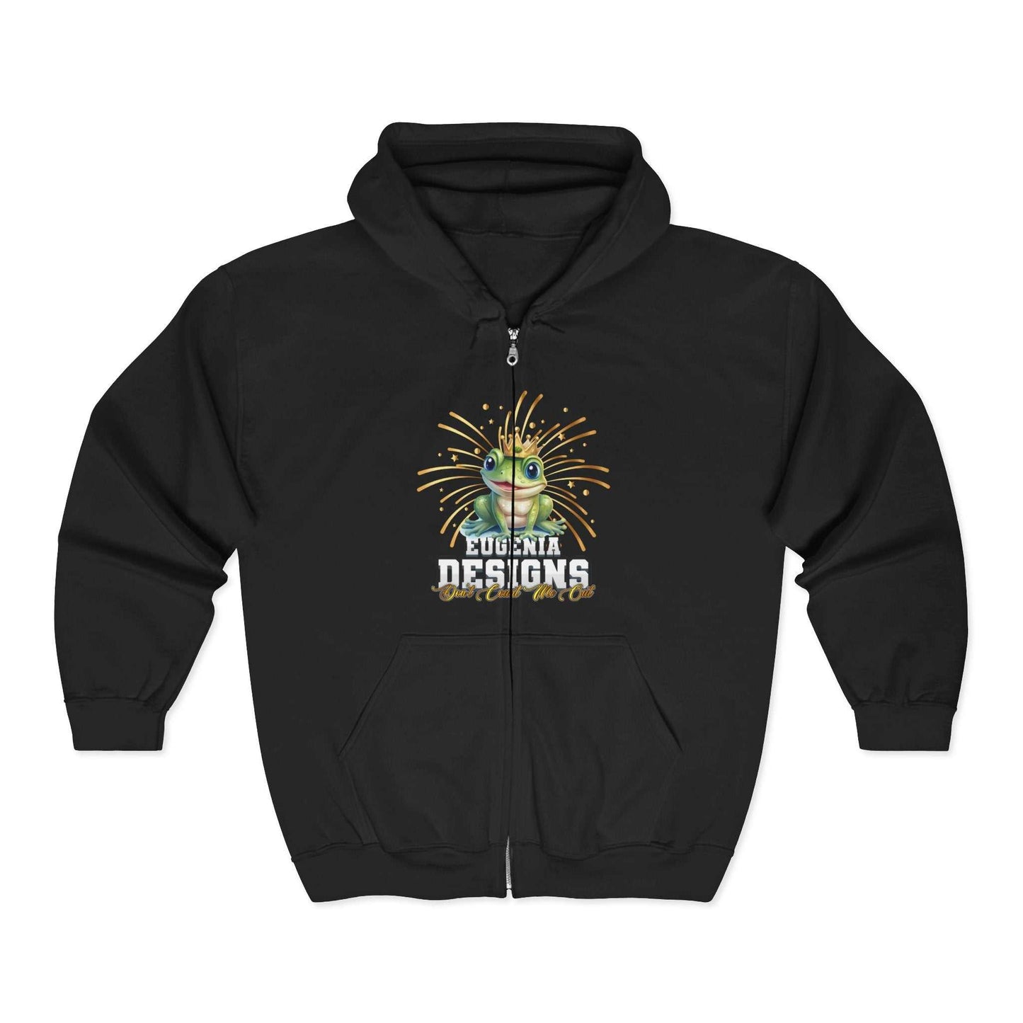 Black zip-up hoodie with signature logo featuring colorful lizard design and classic fit.