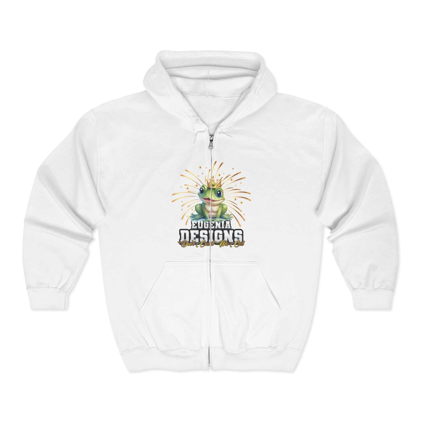 White signature logo zip hoodie sweatshirt with front pockets and classic fit